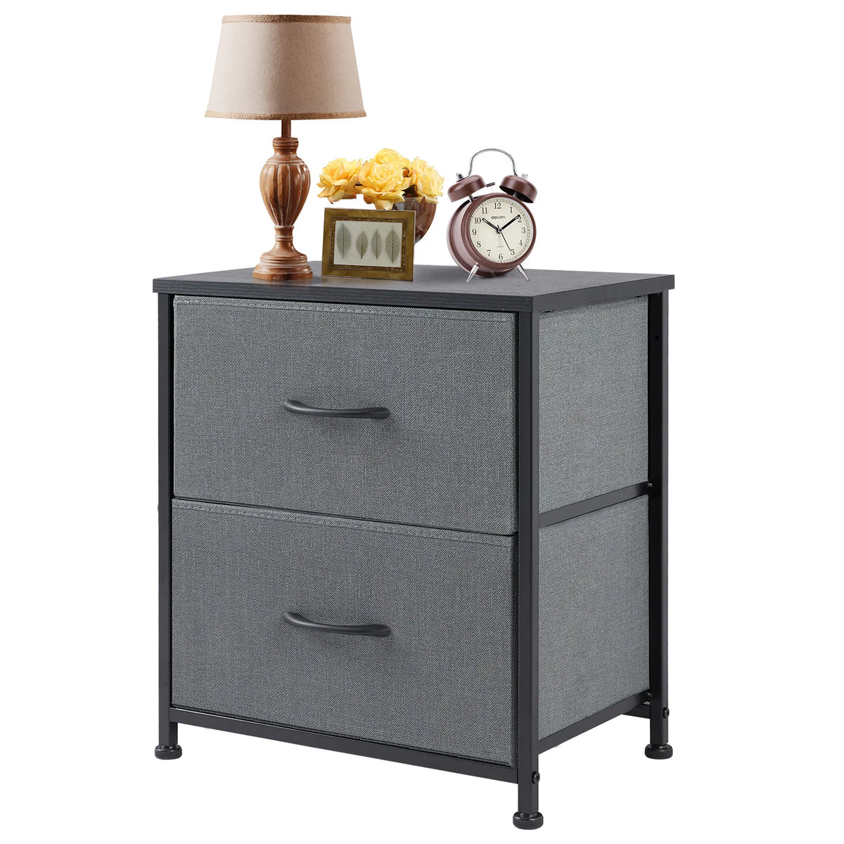 JHK Modern Metal Nightstand With Fabric Drawer Storage Cabinet