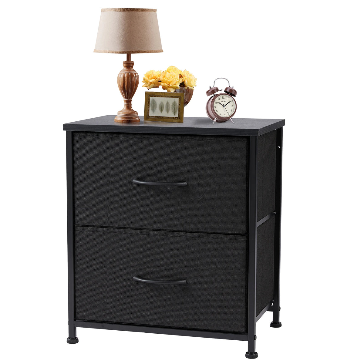 JHK Modern Metal Nightstand With Fabric Drawer Storage Cabinet