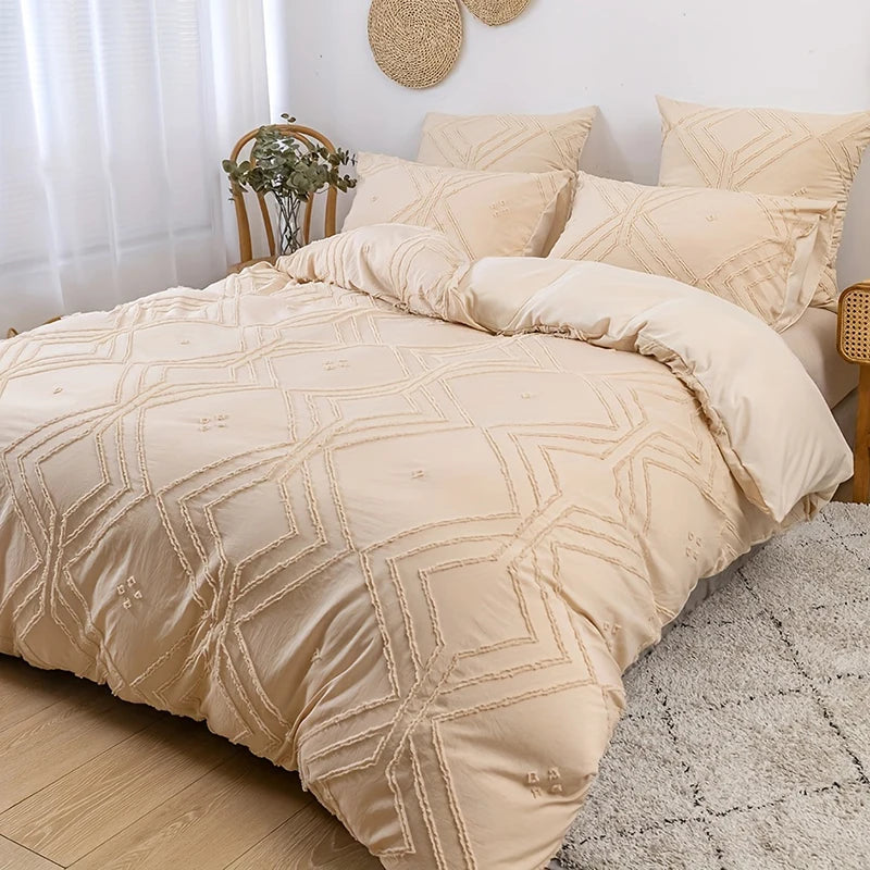 KDV Tufted Geometric Duvet Cover Set Soft All Season Bedding