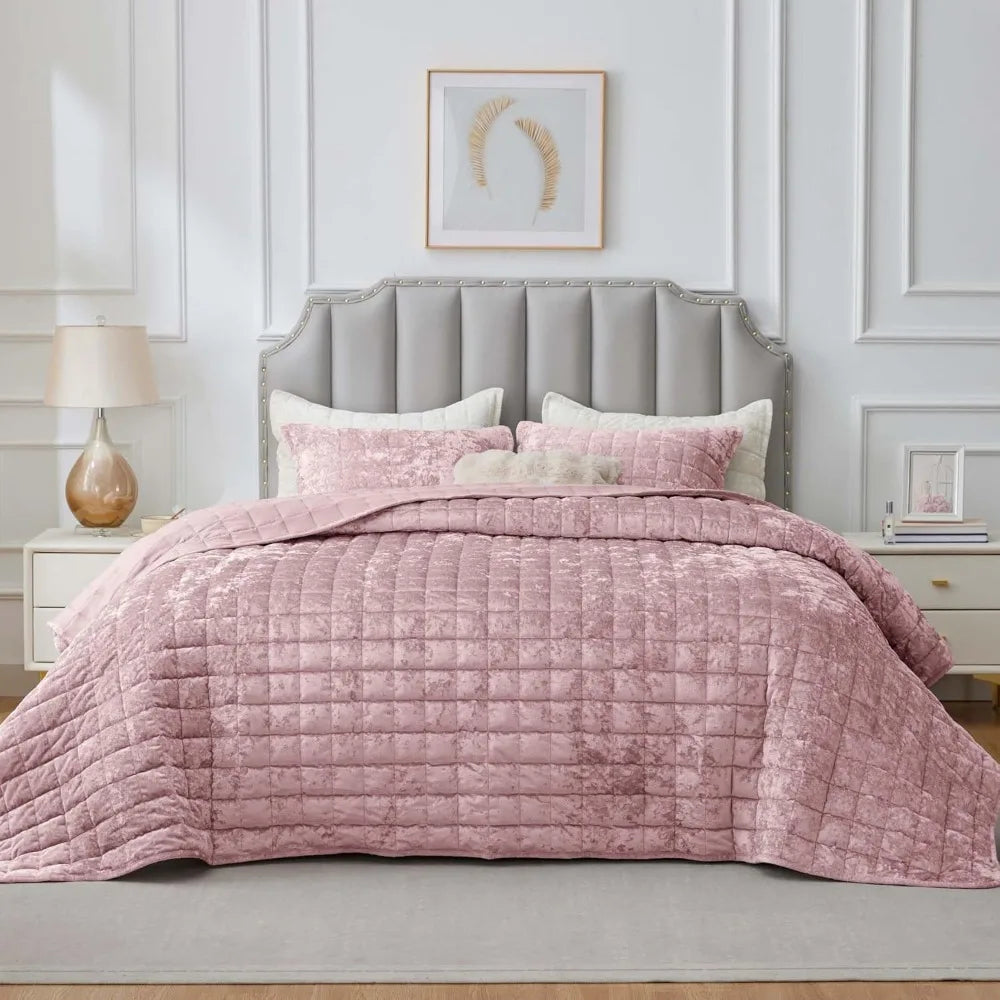 Luxury Velvet Quilt Set Three Piece Embroidered Comforter Ensemble