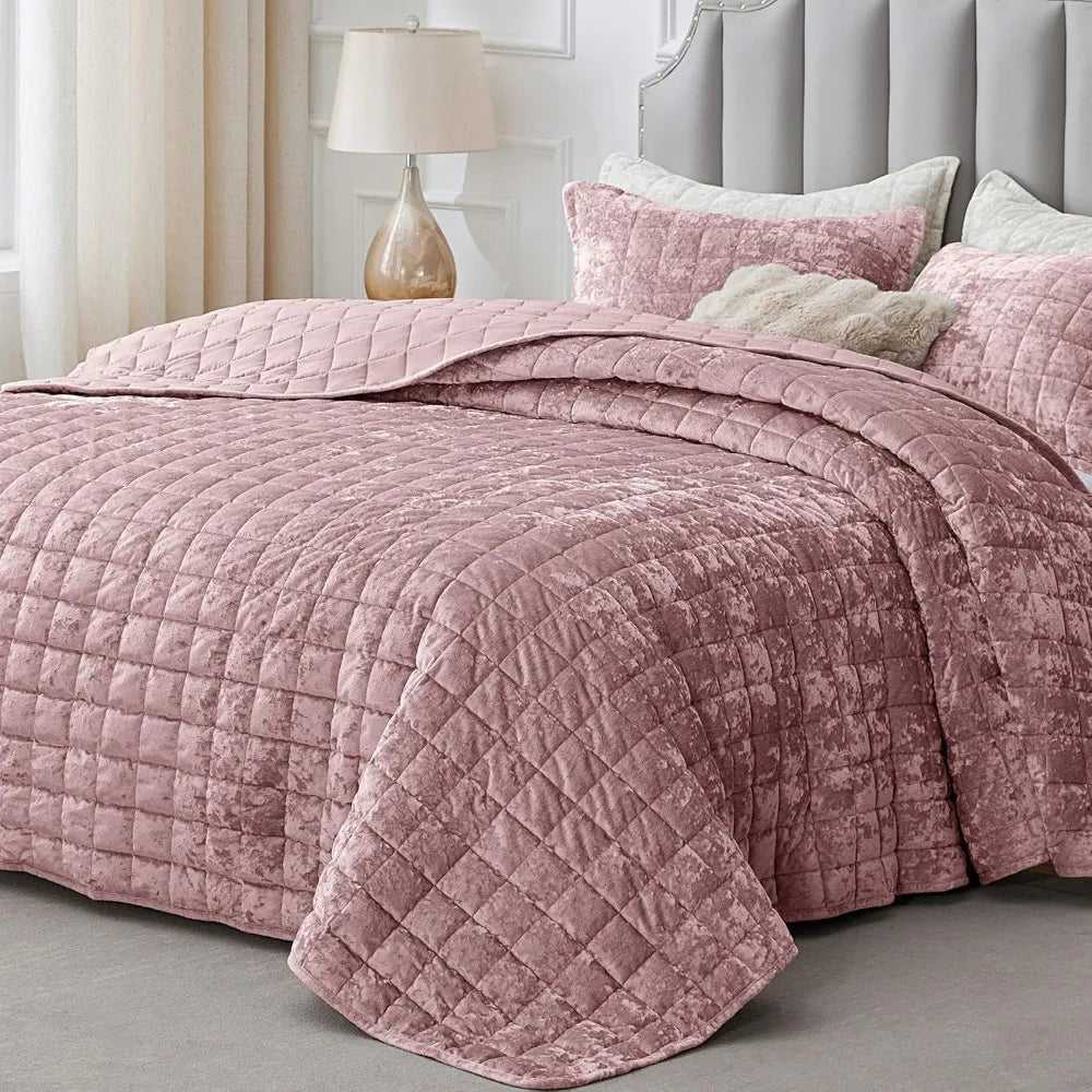 Luxury Velvet Quilt Set Three Piece Embroidered Comforter Ensemble
