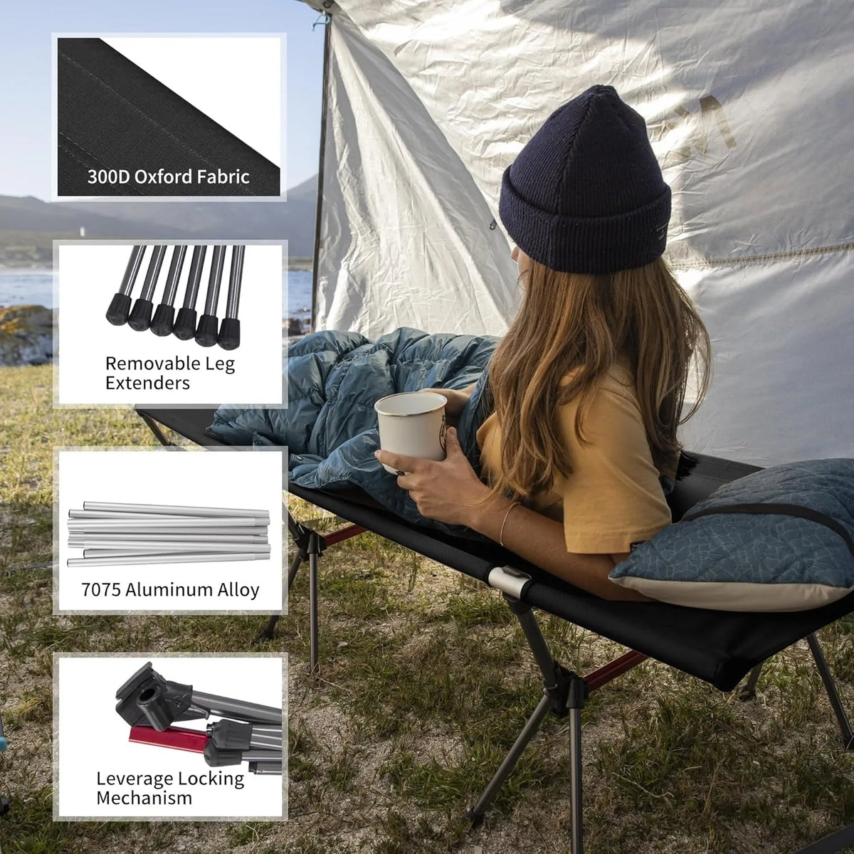 Naturehike Height Adjustable Folding Camping Cot Portable Bed
