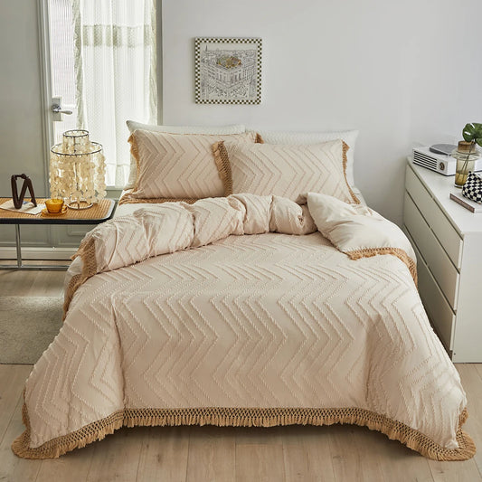 LUXO Bohemian Floral Tassel Duvet Cover Set With Pillowcases