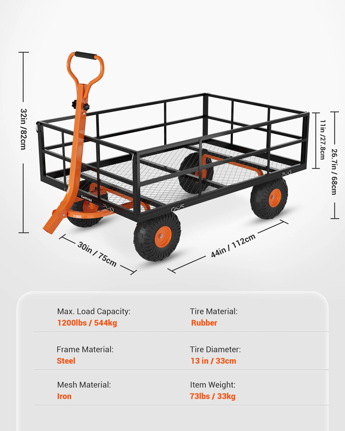 HiMiss Heavy Duty Steel Garden Wagon For Yard And Tools