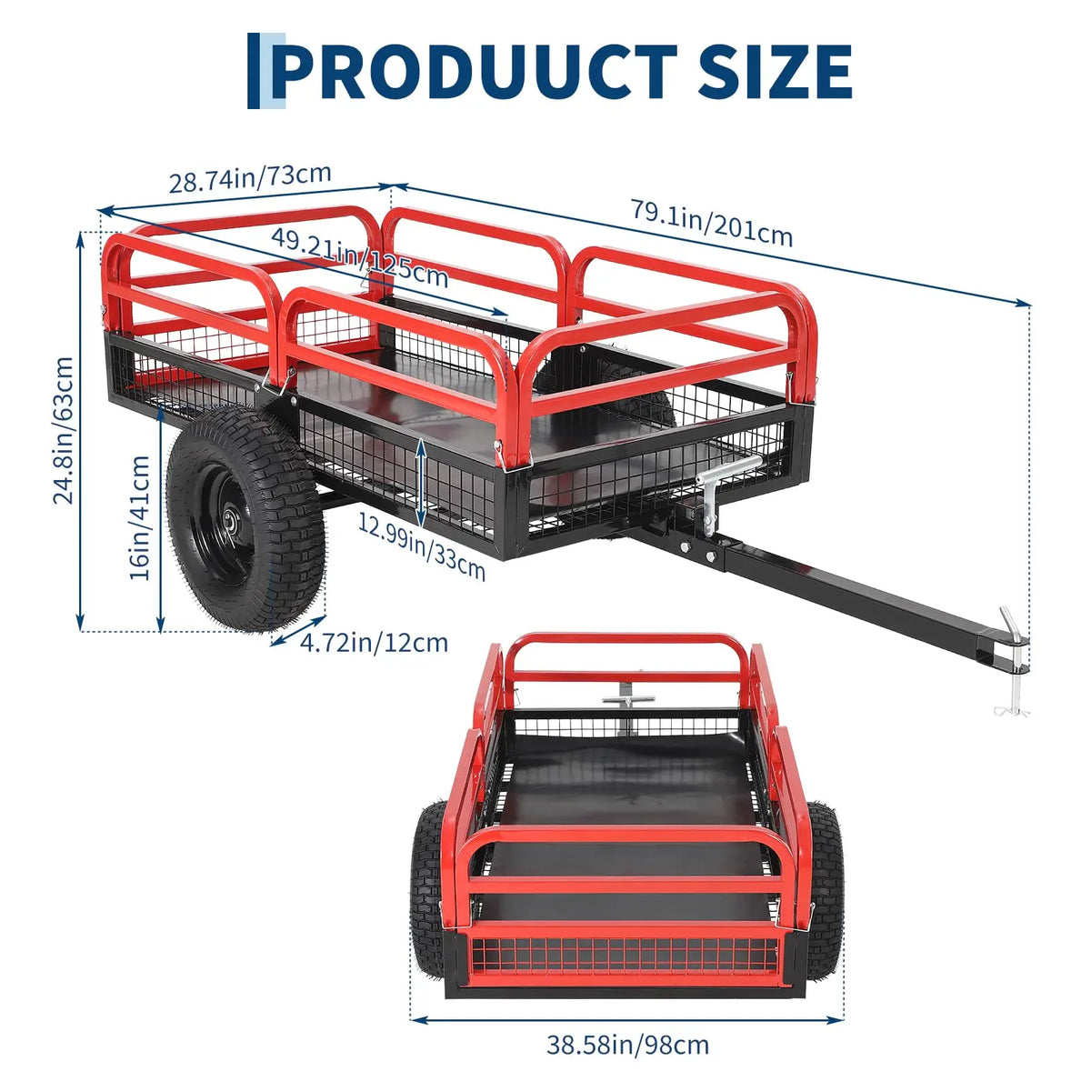 HiMiss Heavy Duty Steel Garden Dump Trailer With Removable Sides
