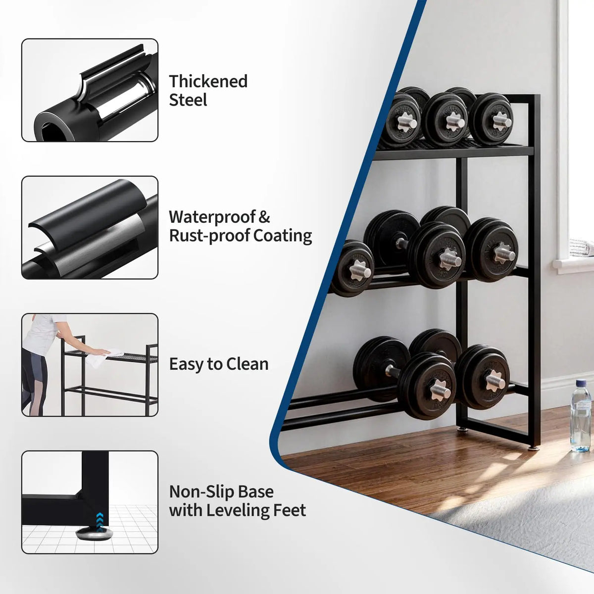 Three Tier Steel Dumbbell Rack For Home Gym Training