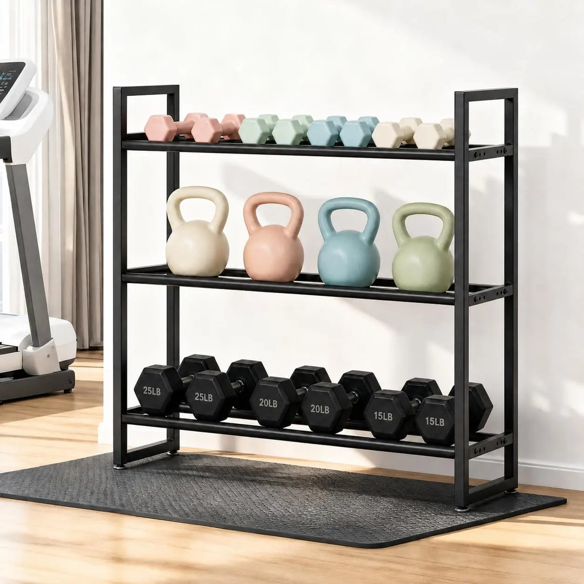 Three Tier Steel Dumbbell Rack For Home Gym Training