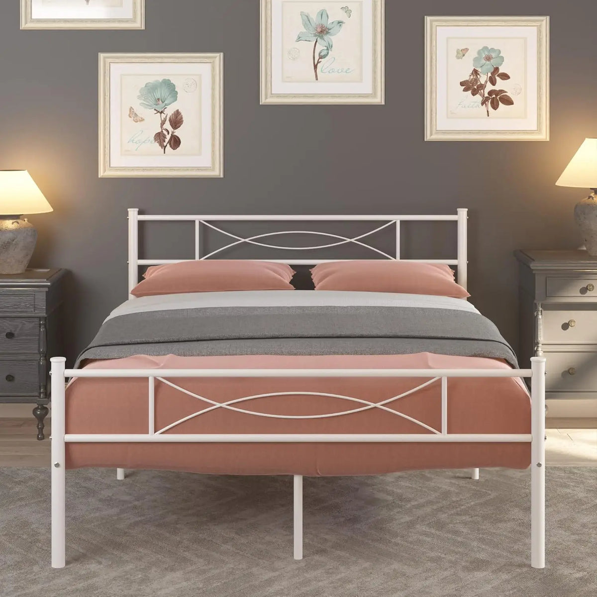 Contemporary Metal Platform Bed Frame With Modern Headboard Design