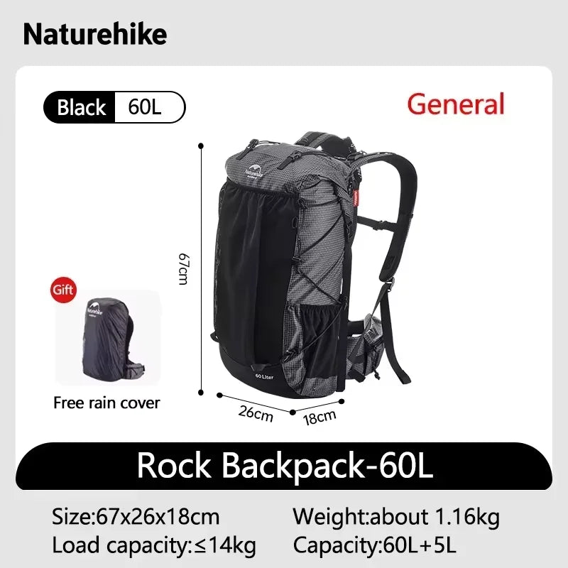 Naturehike Rock Nylon Hiking Backpack With Rain Cover Outdoor Travel