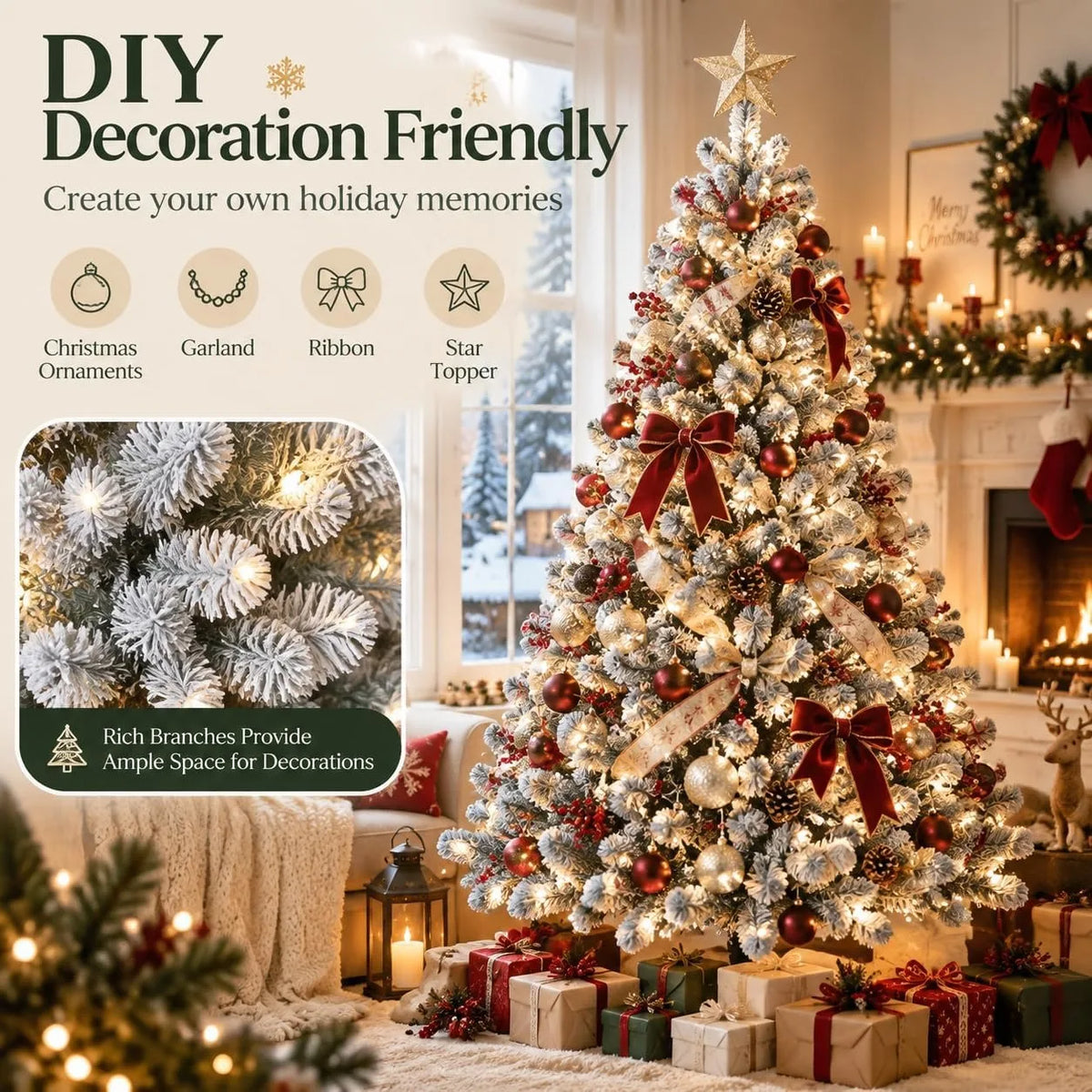 Anixol Prelit Artificial Christmas Tree With 100 Lights And Snowflake Decor