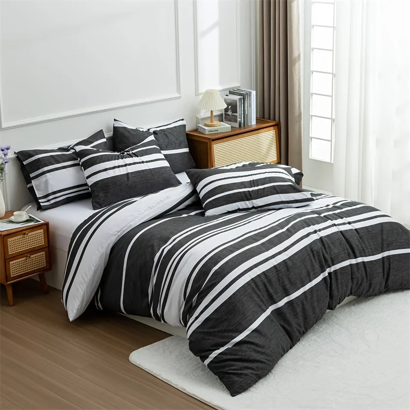 3 Striped Microfiber Duvet Cover Set Bohemian Modern Farmhouse Bedding