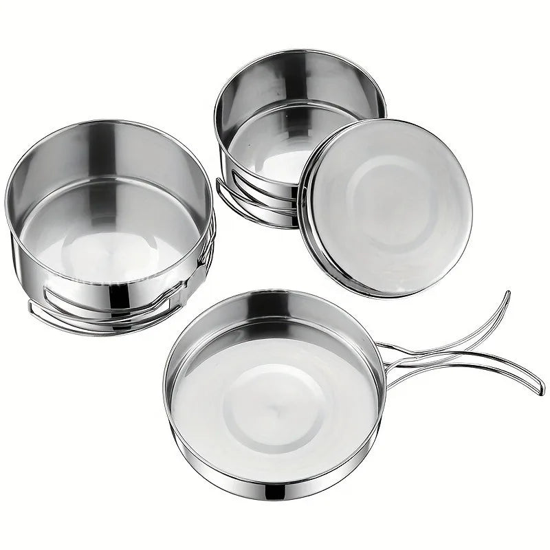 Portable Stainless Steel Camping Cookware Set For Outdoors