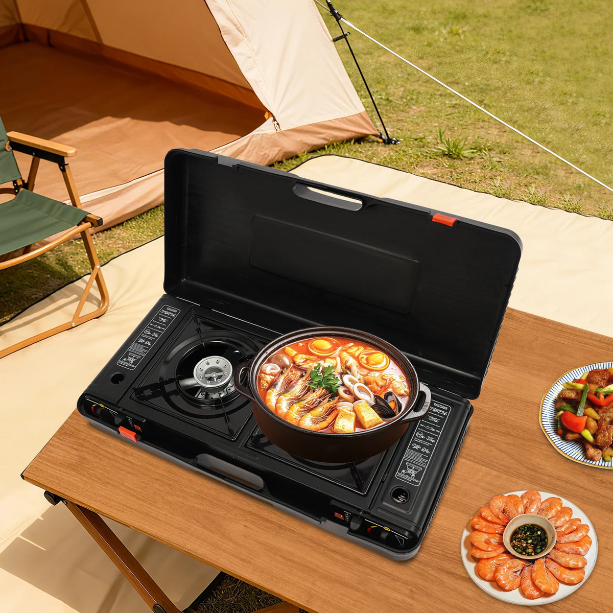 Portable Stainless Steel Two Burner Gas Stove With Piezo Ignition