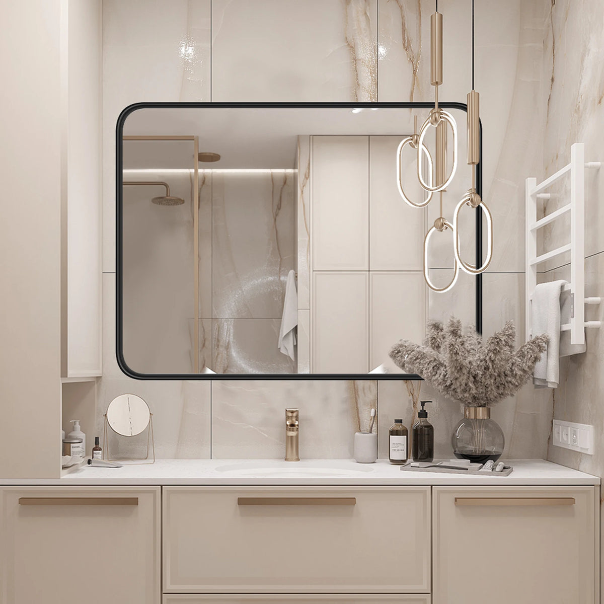 JHK Matte Metal Framed Wall Mounted Bathroom Mirror