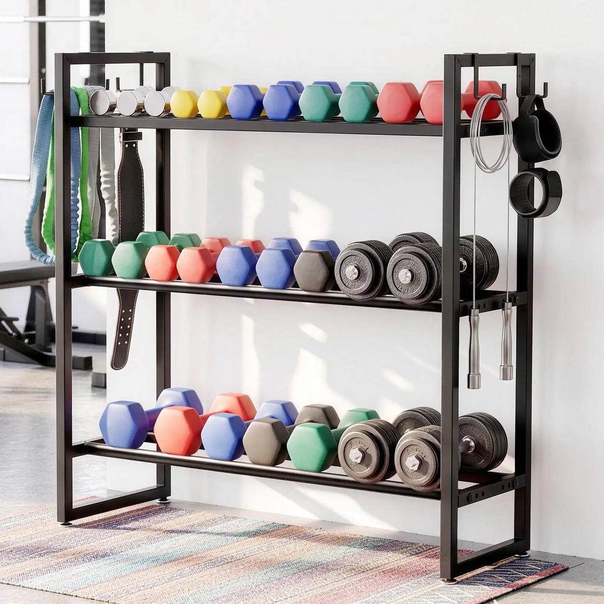Three Tier Steel Dumbbell Rack For Home Gym Training
