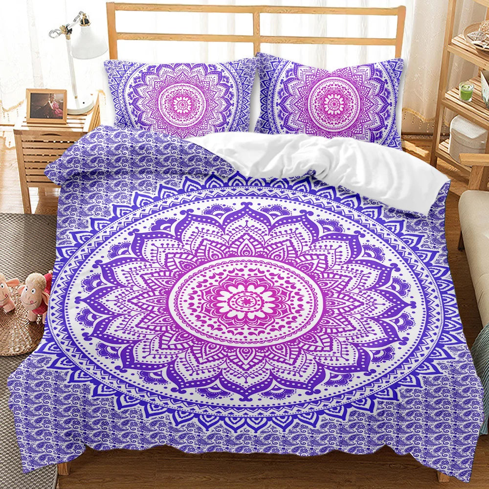 Bohemian Mandala Microfiber Duvet Cover Set Featuring Brushed Finish