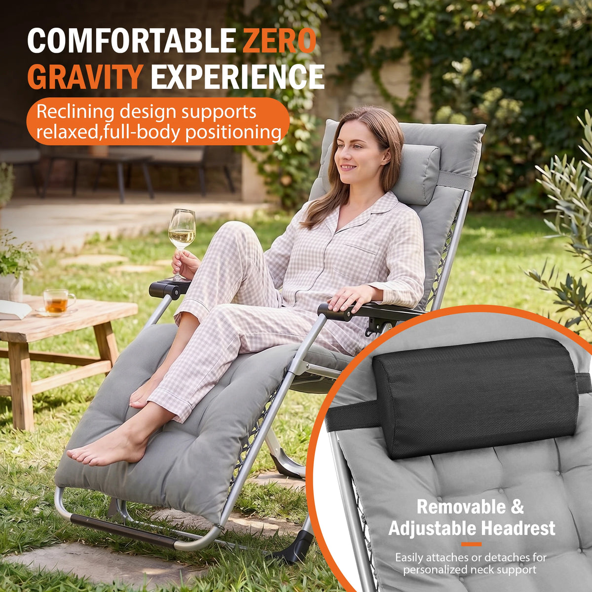 Jhk Zero Gravity Reclining Lounge Chair With Cushion Cup Holder