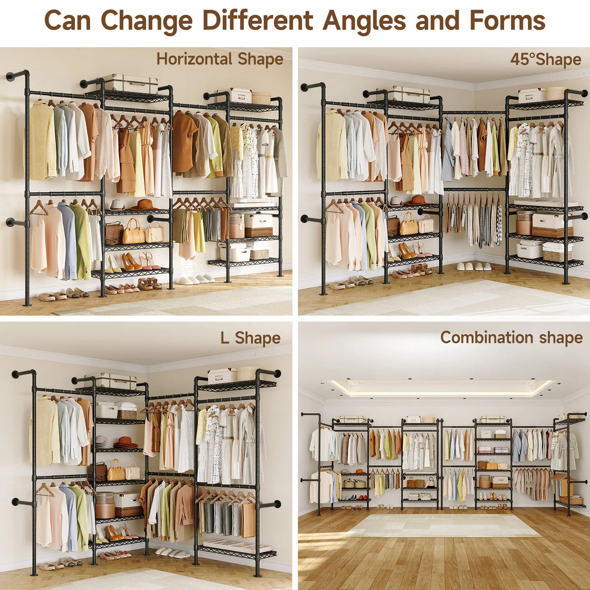 Onbrill Wall Mounted Industrial Pipe Clothes Rack Expandable Closet Organizer
