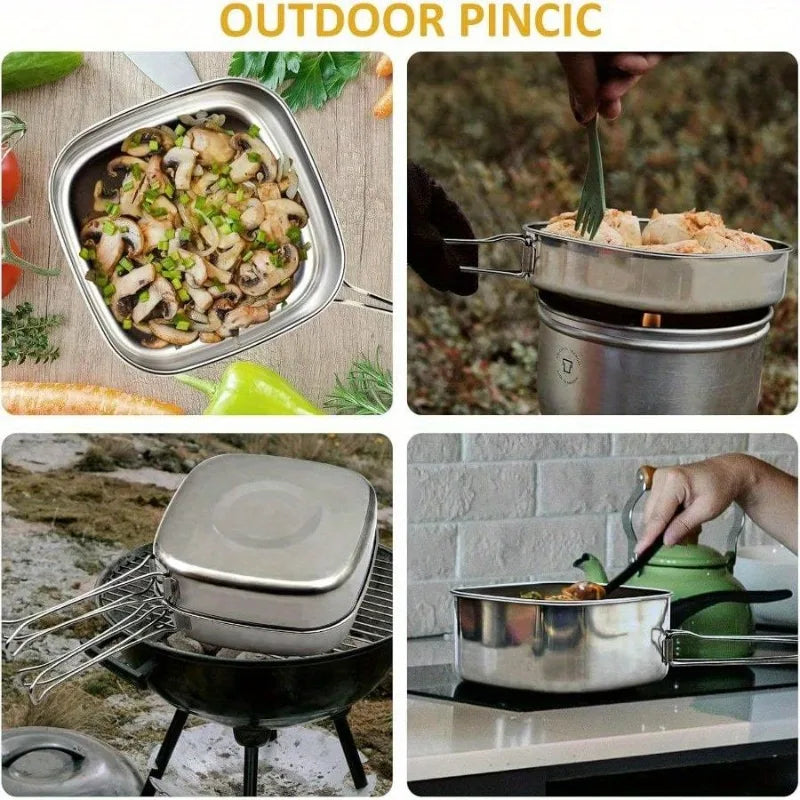 Folding Stainless Steel Camping Cookware Set With Carry Bag
