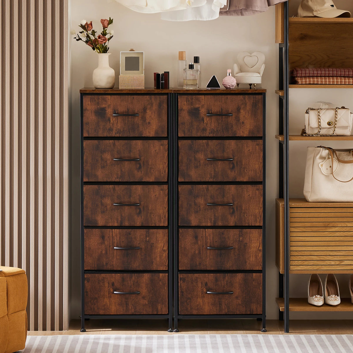 JHK Modern Five Fabric Drawers Storage Cabinet With Steel Frame