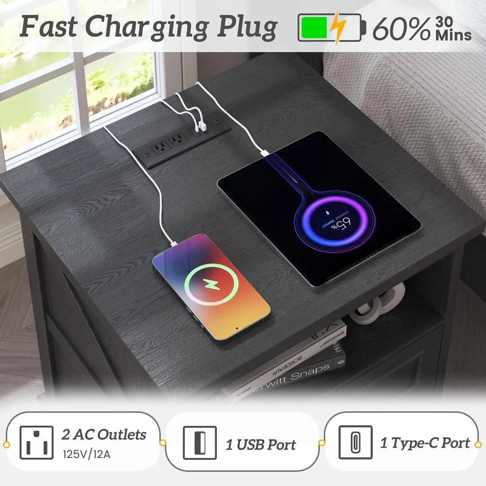Farmhouse Nightstands Set With Drawers And Fast Charging Station