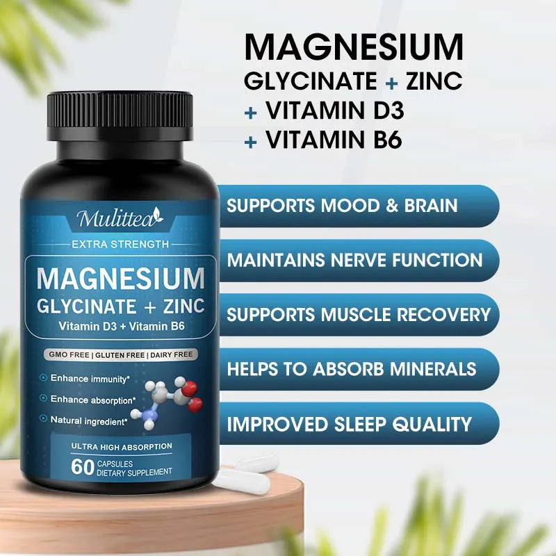 Mulittea Magnesium Glycine Capsules With Zinc Vitamins D3 B6