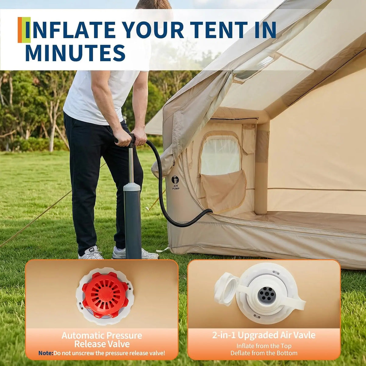 Inflatable Camping Air Tent Family Waterproof Stove Jack Hand Pump