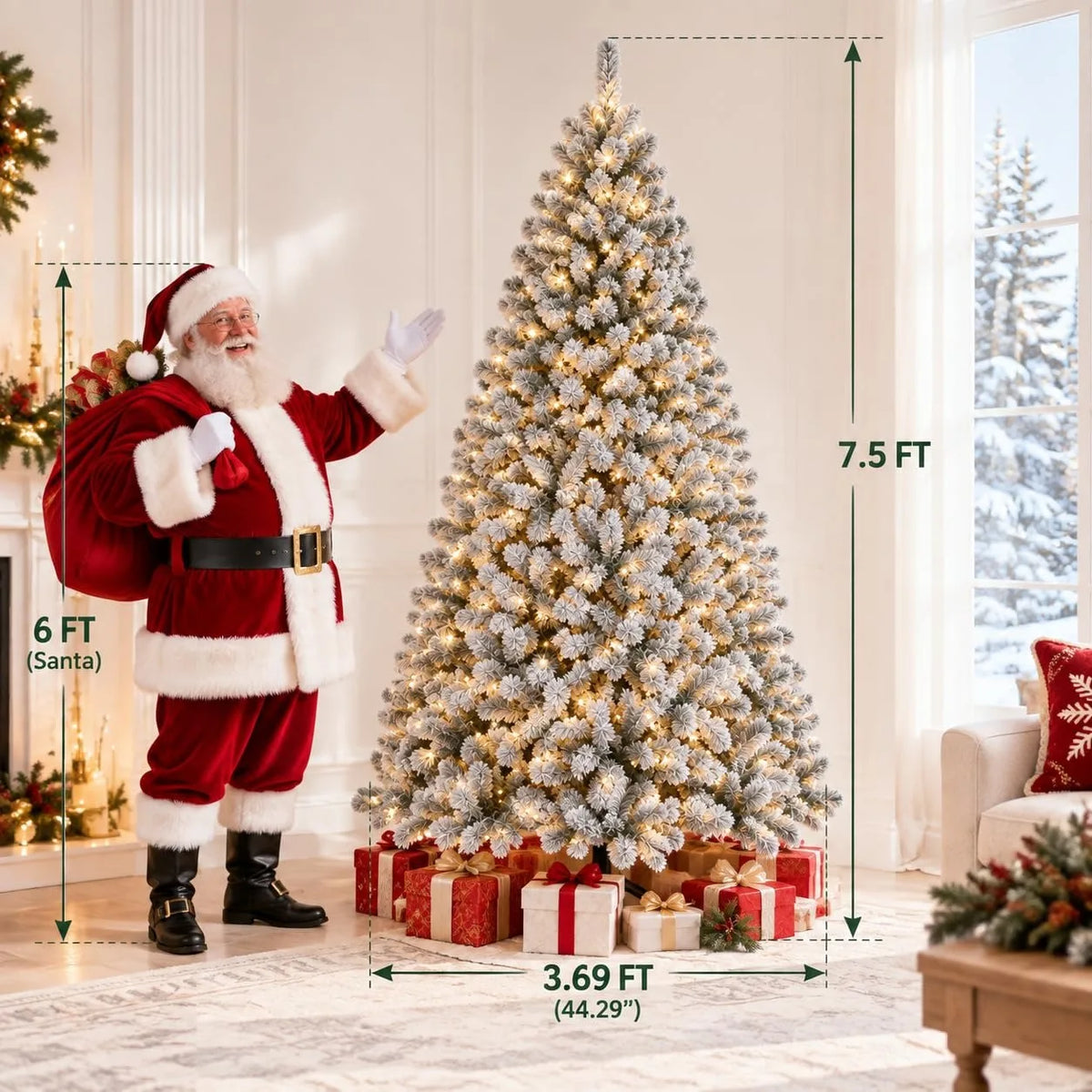 Anixol Prelit Artificial Christmas Tree With 100 Lights And Snowflake Decor