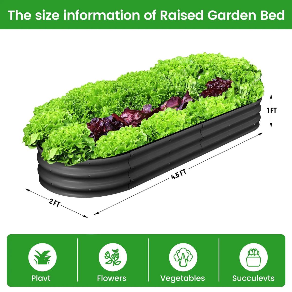HiMiss Oval Galvanized Steel Vegetable Garden Planter Box