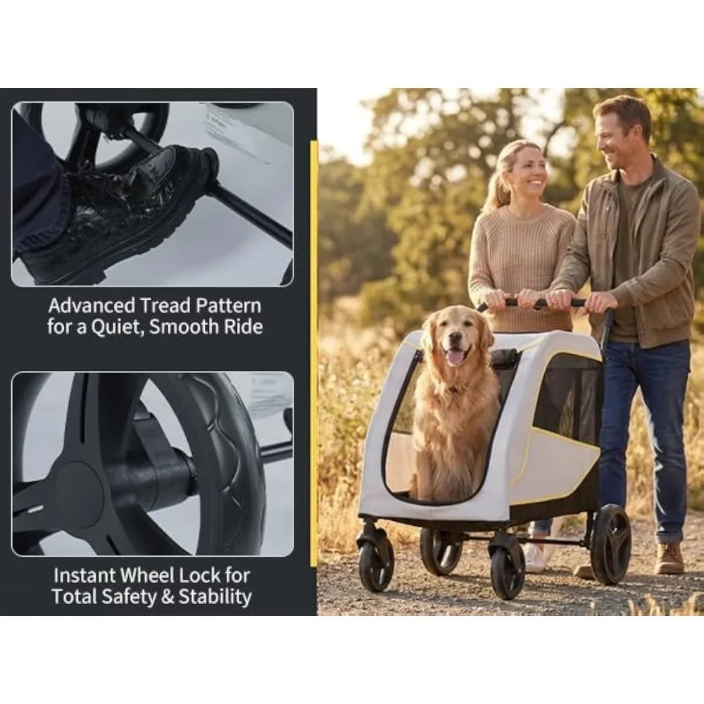Portable Dog Stroller 4 Wheels for Large Dogs 176 Lbs Capacity Foldable Pet Cat Travel Carriage Stroller Breathable Carrier for Outside Park Play