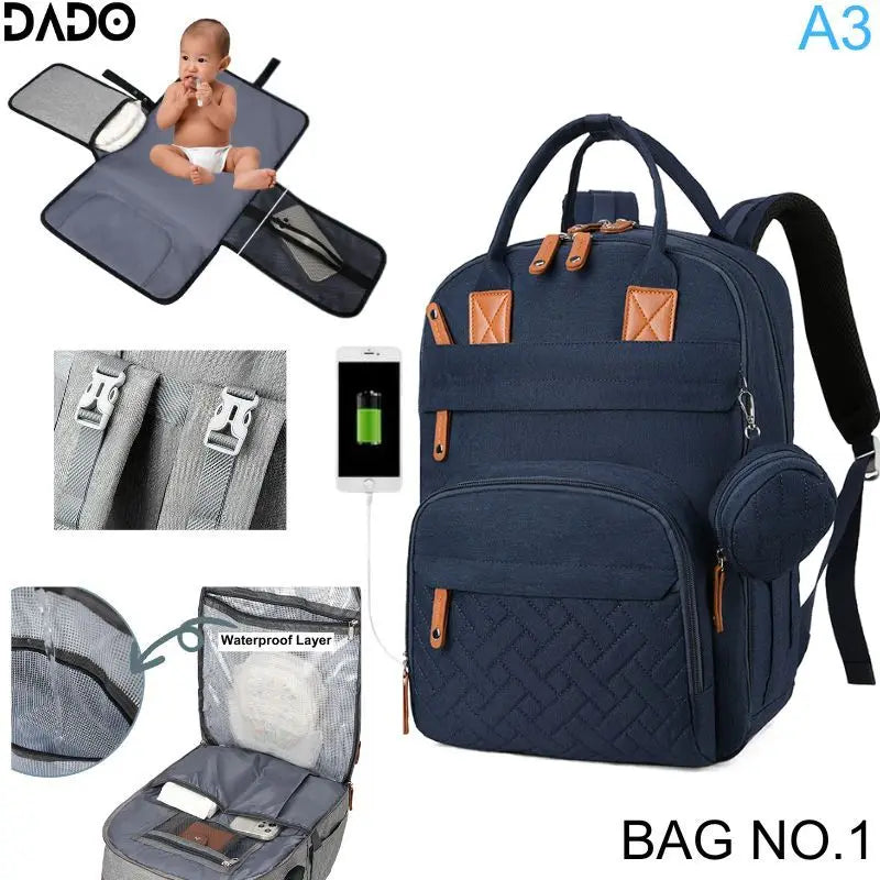Waterproof Diaper Backpack With Changing Pad And Stroller Straps