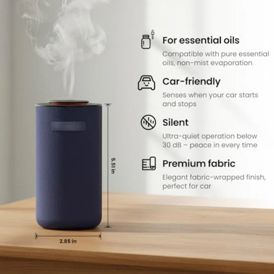 Waterless essential oil diffuser for car/home/office; aluminum alloy body; matte black finish; smart portable nebulizing with d