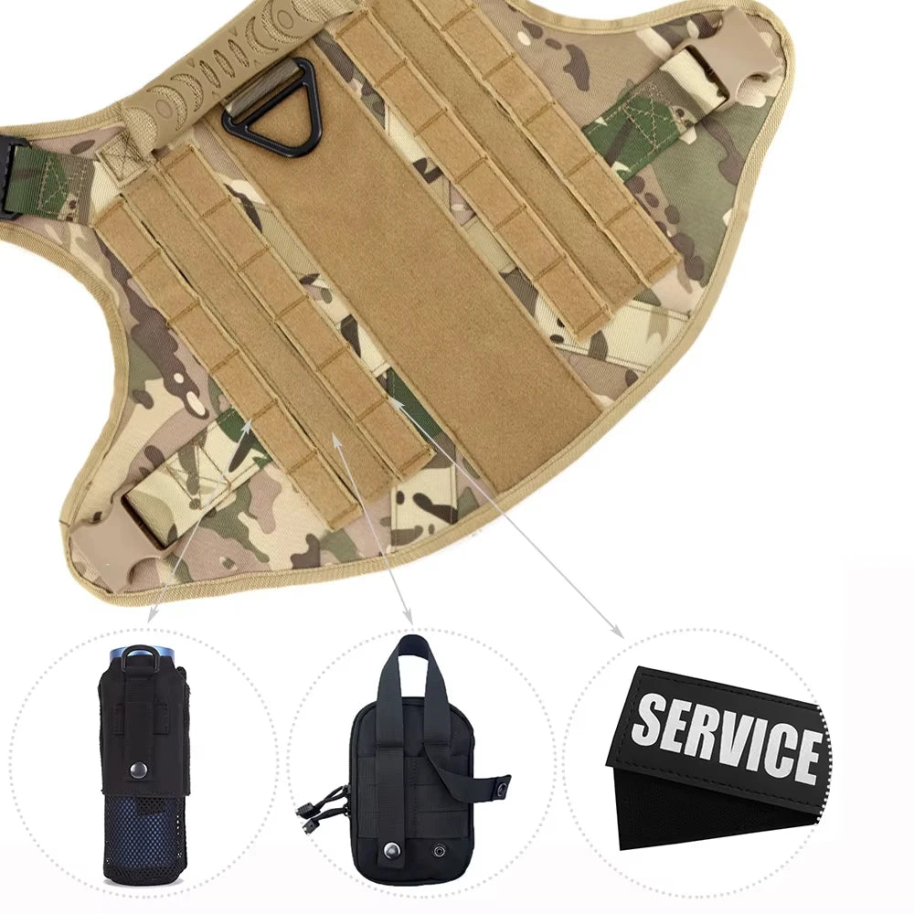 Military Large Dog Harness Collar Leash Bags Patches Set Pet Malinois Training Vests Tactical Dogs Harnesses Accessories