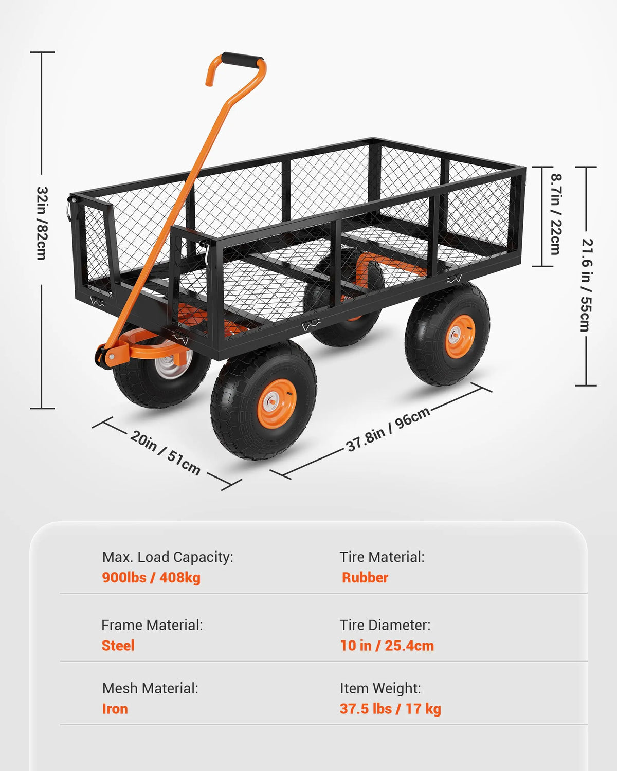 HiMiss Heavy Duty Steel Garden Wagon For Yard And Tools