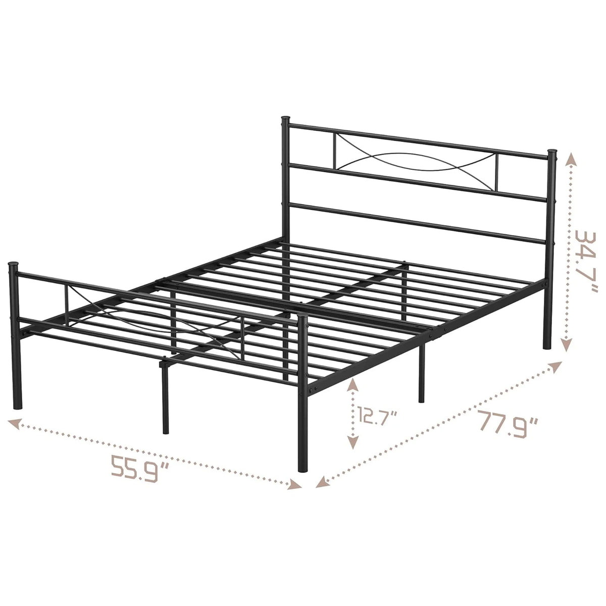 Contemporary Metal Platform Bed Frame With Modern Headboard Design