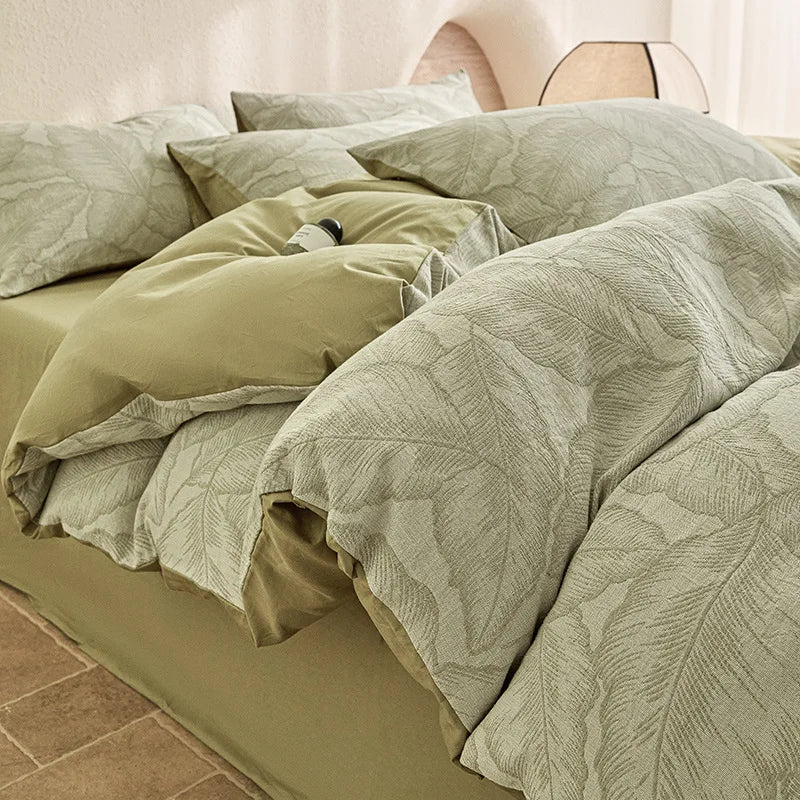 Pure Cotton Four Piece Yarn Dyed Jacquard Bedding Set Pillowcases
