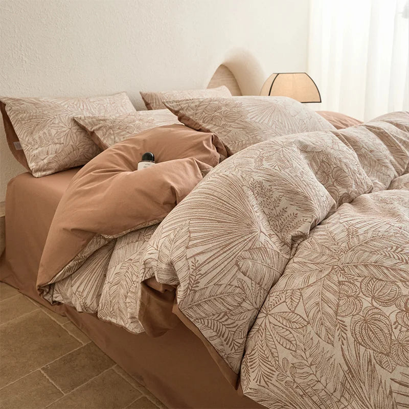 Pure Cotton Four Piece Yarn Dyed Jacquard Bedding Set Pillowcases
