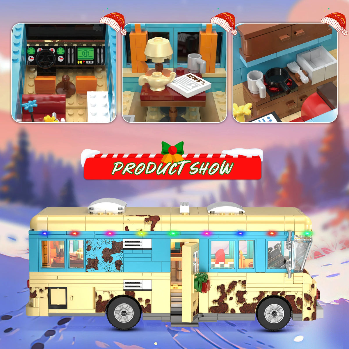 Christmas Rv Building Blocks Set With Led Snow Village