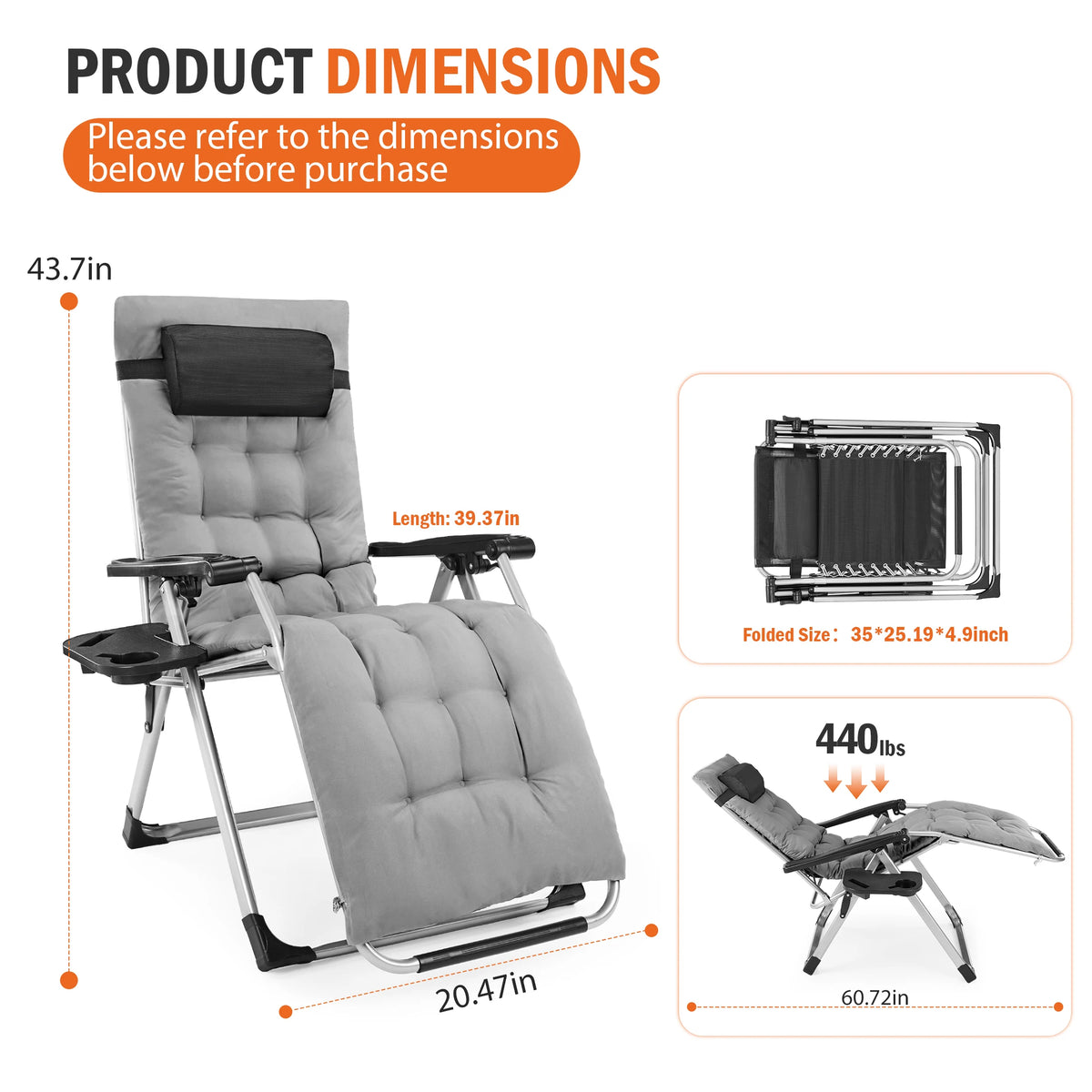 Jhk Zero Gravity Reclining Lounge Chair With Cushion Cup Holder