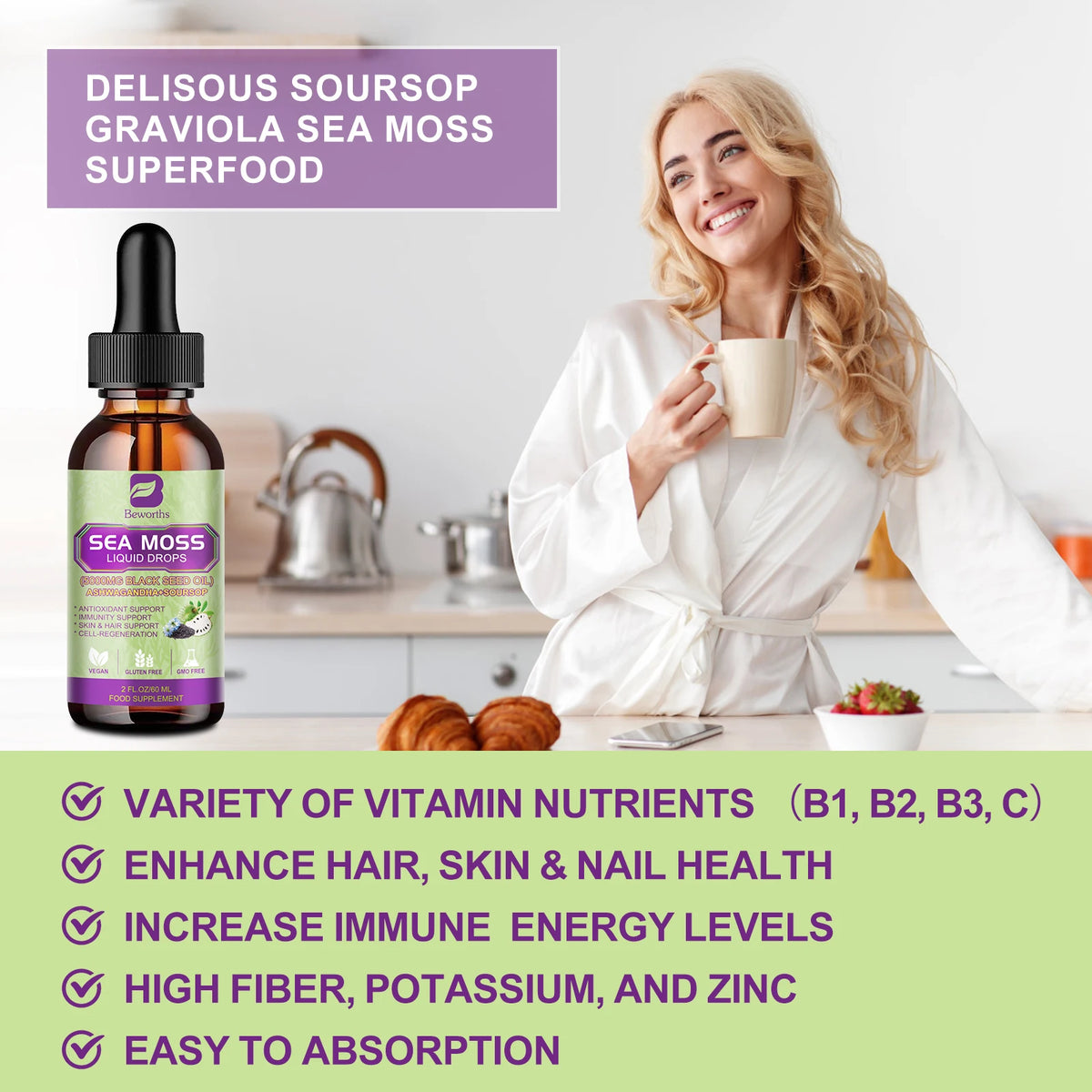 Beworths Sea Moss Extract Drops for Immunity and Digestion Support