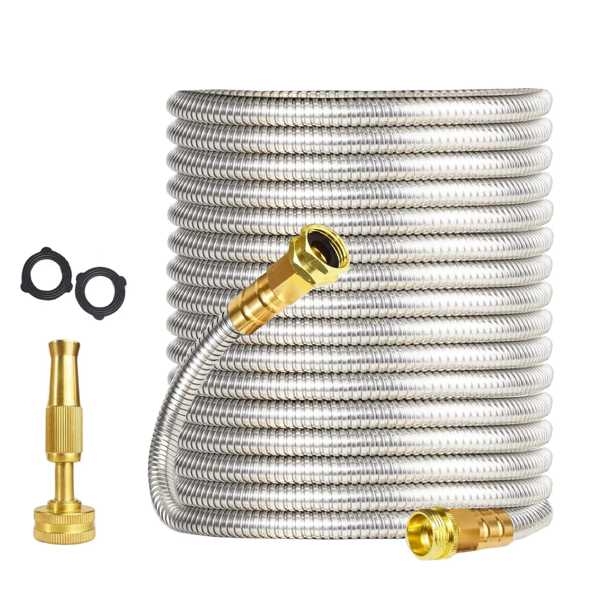 HiMISS Heavy Duty Stainless Steel Garden Hose Adjustable Brass Nozzle