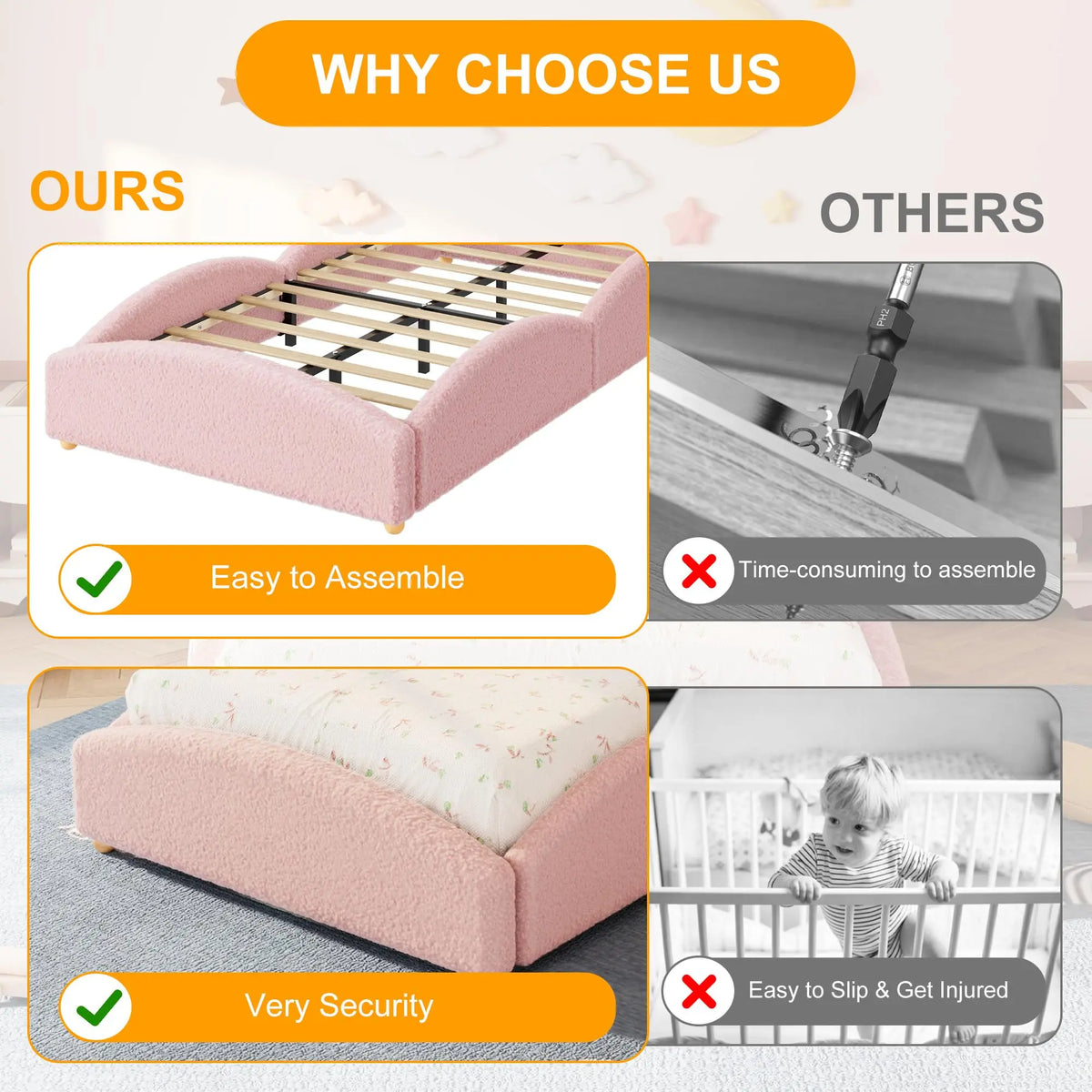 HiMiss Montessori Floor Bed With Padded Cloud Design