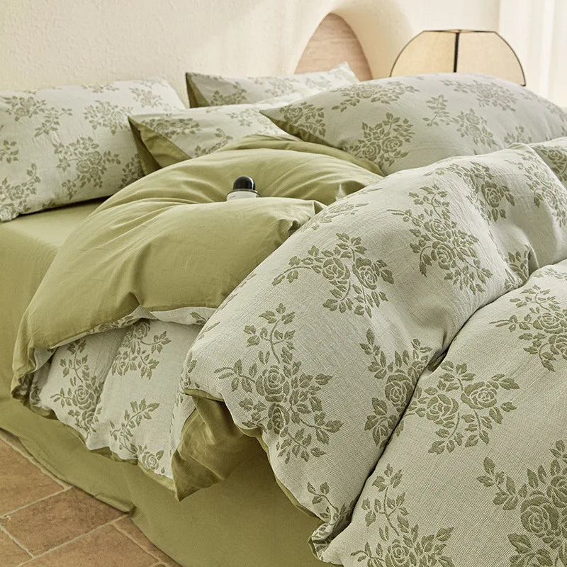 Pure Cotton Four Piece Yarn Dyed Jacquard Bedding Set Pillowcases