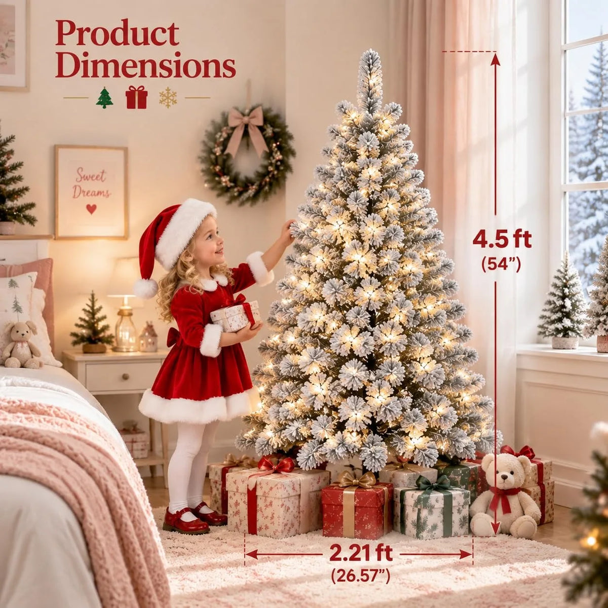 Anixol Prelit Artificial Christmas Tree With 100 Lights And Snowflake Decor