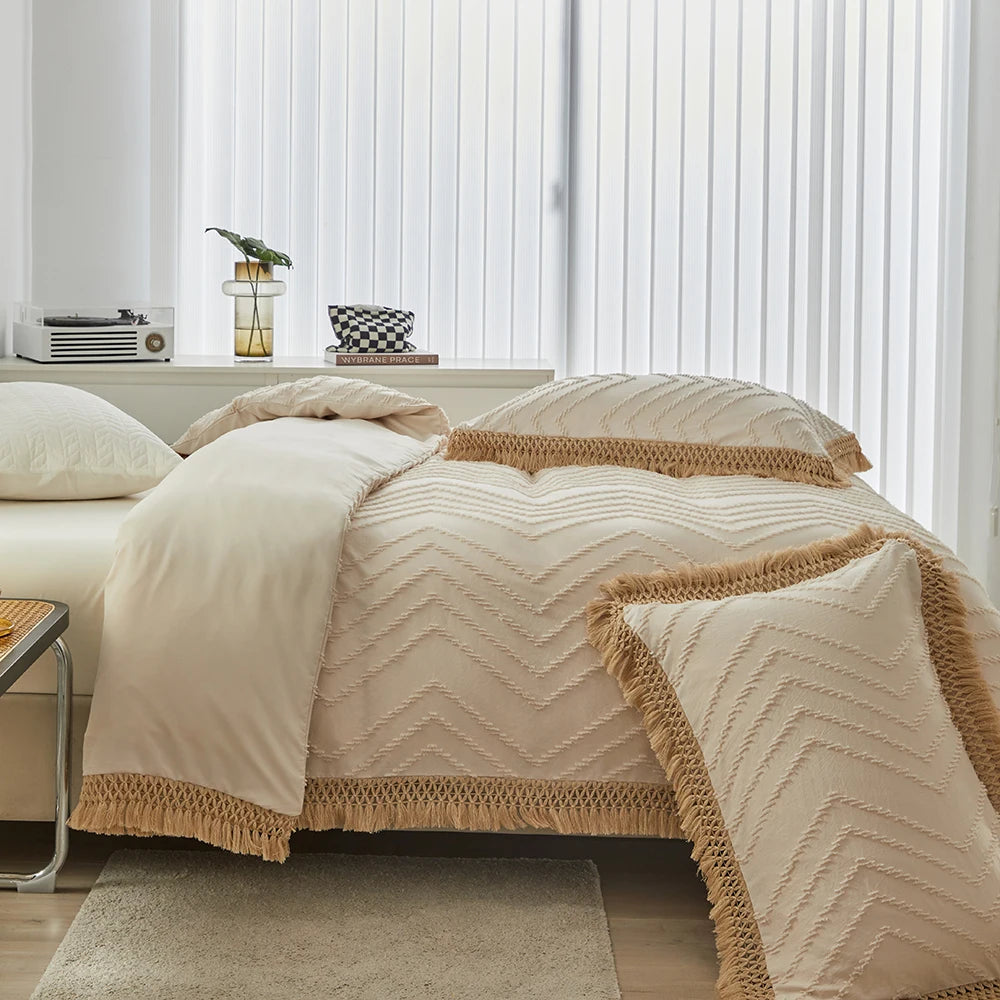 LUXO Bohemian Floral Tassel Duvet Cover Set With Pillowcases
