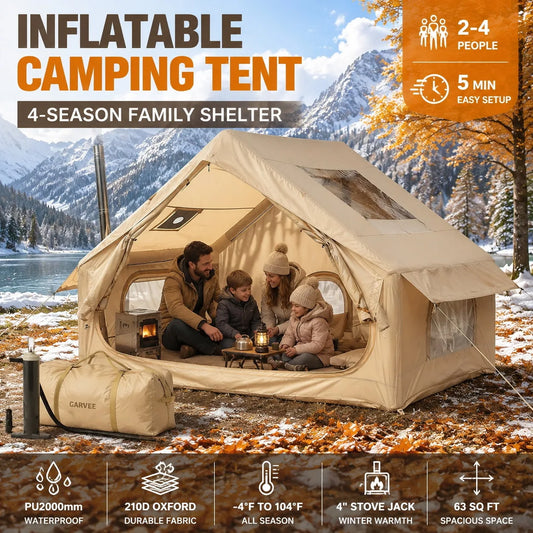 Inflatable Camping Air Tent Family Waterproof Stove Jack Hand Pump