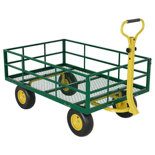 HiMiss Heavy Duty Steel Garden Wagon For Yard And Tools