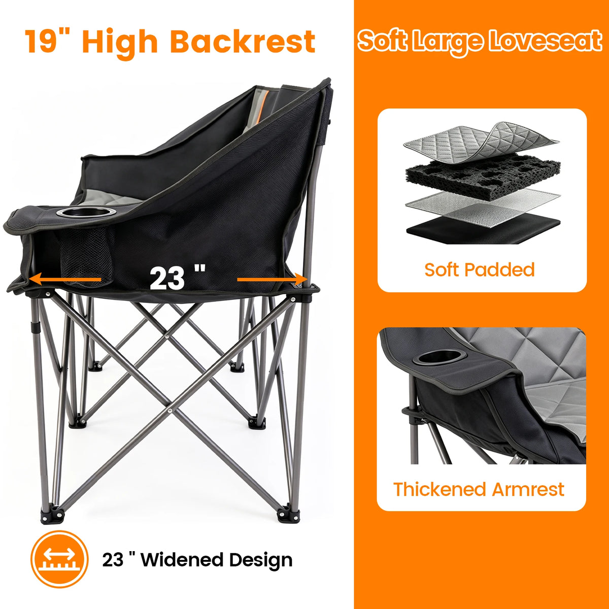 Heavy Duty Double Folding Camping Chair With Cup Holder Storage