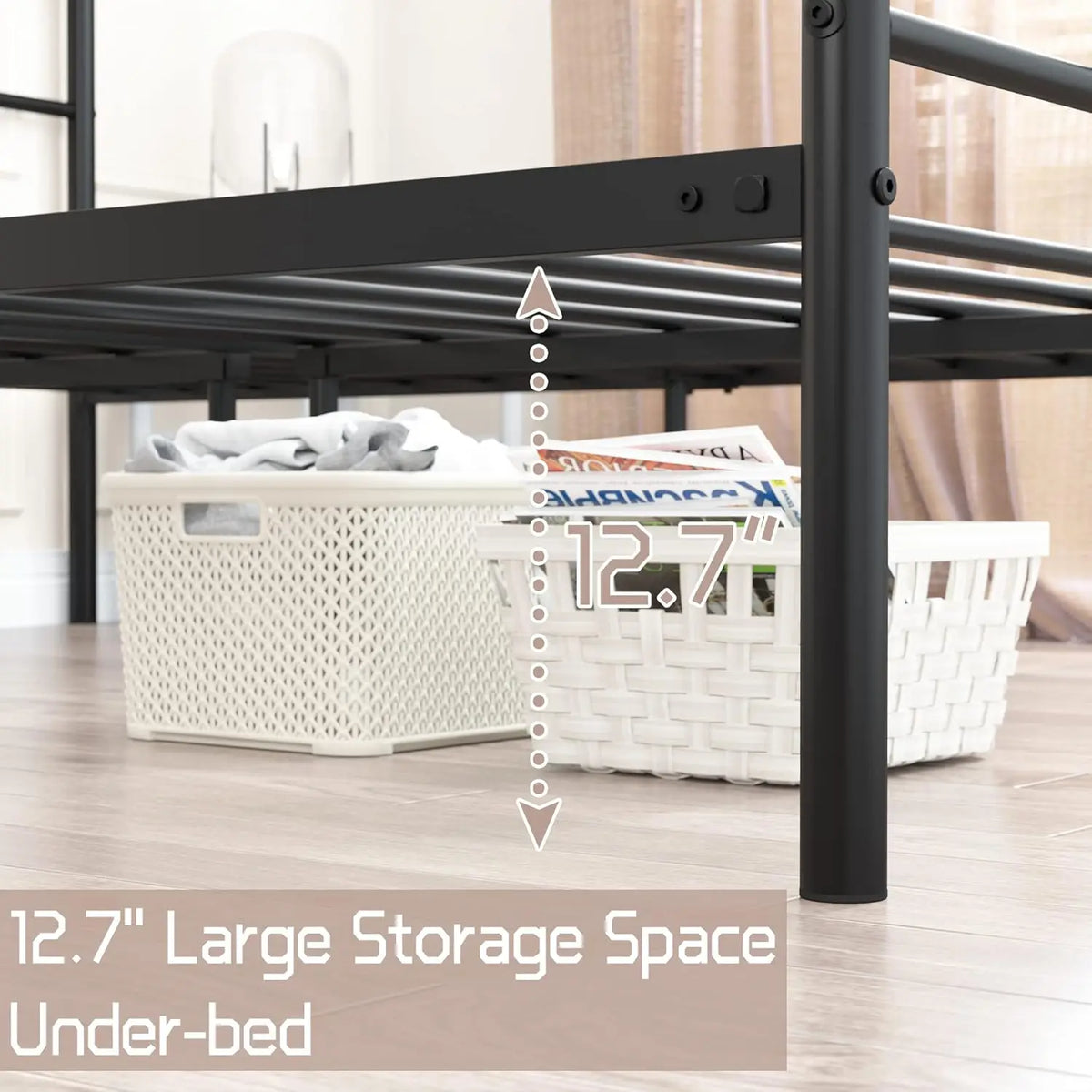 Contemporary Metal Platform Bed Frame With Modern Headboard Design