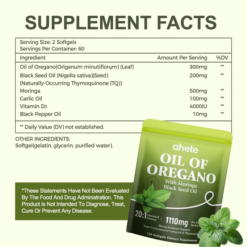 Ahete Oil of Oregano with Moringa Black Seed Softgels